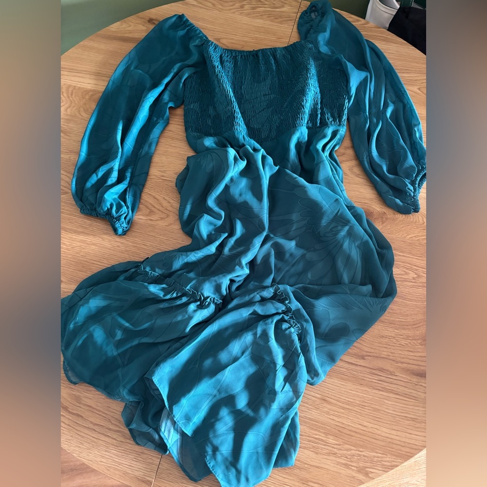 Taylor Teal Smocked Dress